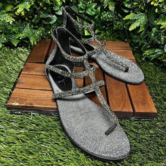 Women Sandals 8.5 Gladiator Pewter Glitter Jeweled Cammie JESSICA SIMPSON 1489 - Picture 2 of 10